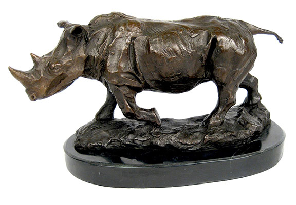 Rhino Bronze Sculpture On Marble Base